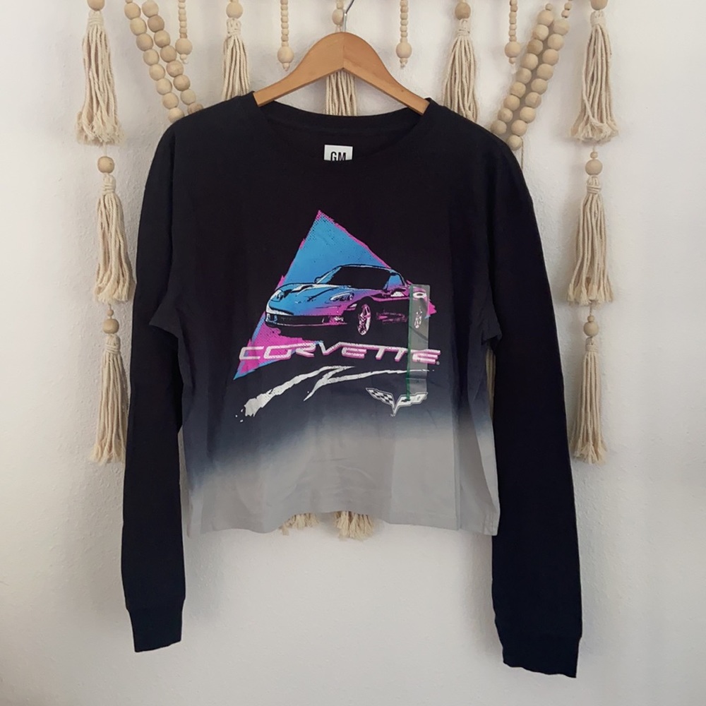 corvette graphic tee black long sleeve race car tie dye dipped tee 90’s GM motor